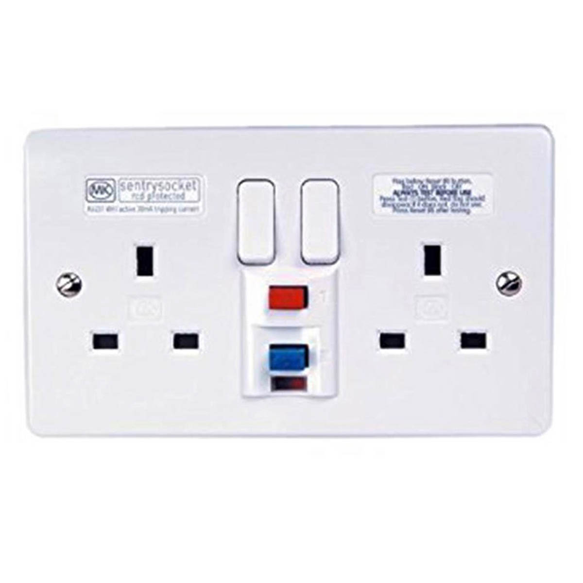 RCD Protected Socket Outlet 2 Gang Dual Safety White Plastic SP 30mA 13A - Image 1