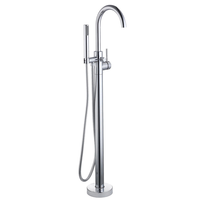 Freestanding Bath Filler Tap Handheld Shower Chrome Bathroom Floor Mounted - Image 2