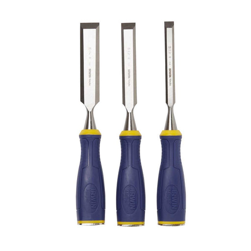 Irwin Marples Chisel Set MS500 Steel Blue Soft Grip Woodworking Tools 3 Pieces - Image 1