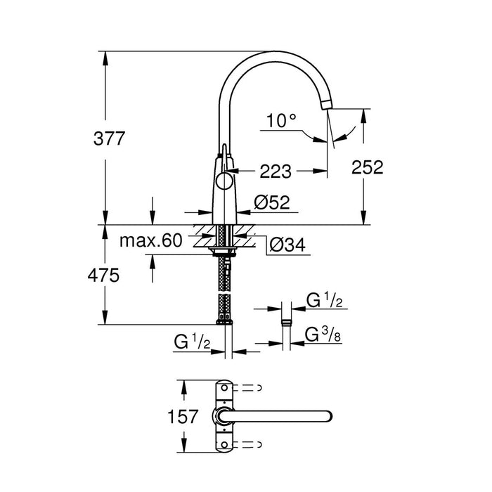 Grohe Kitchen Tap Mixer Monobloc Gloss Chrome Twin Lever Contemporary Faucet - Image 3