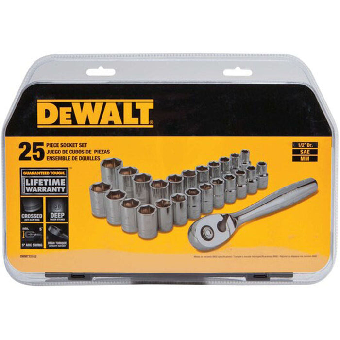DeWalt Socket Wrench Set 1/2'' DWMT72162 Drive Ratchet Tool Kit Metric 25 Piece - Image 2