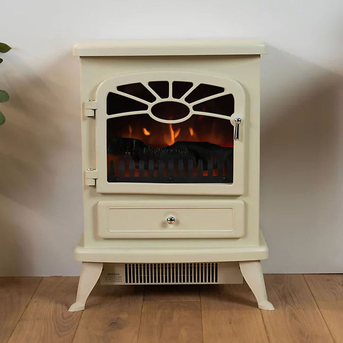 Electric Stove Fire Heater Log Effect Matt Cream Traditional Design 1.8KW - Image 2