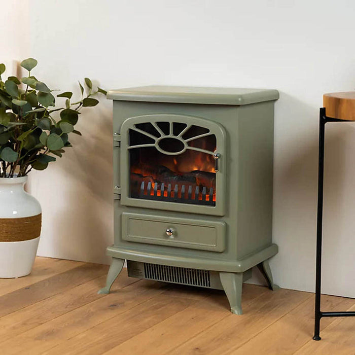 Electric Stove Fireplace Heater Freestanding Log Flame Effect Matt Grey 1.8kW - Image 2