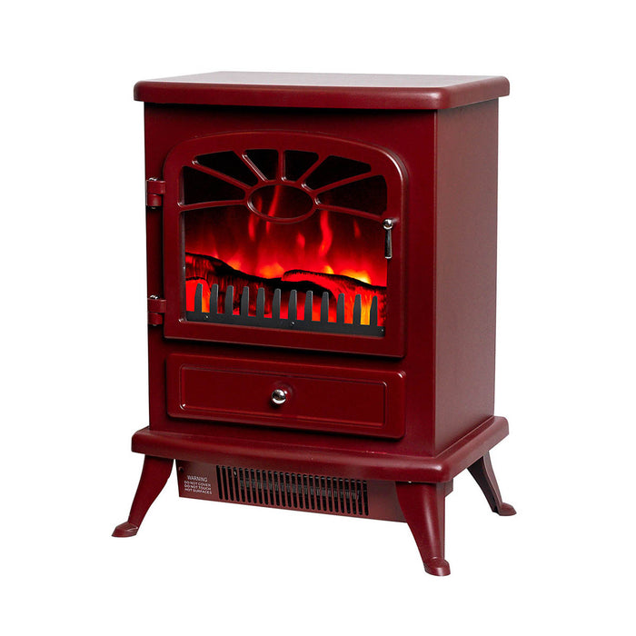 Focal Point Electric Fireplace Stove Heater Gloss Burgundy Log Effect 1.8kW - Image 1