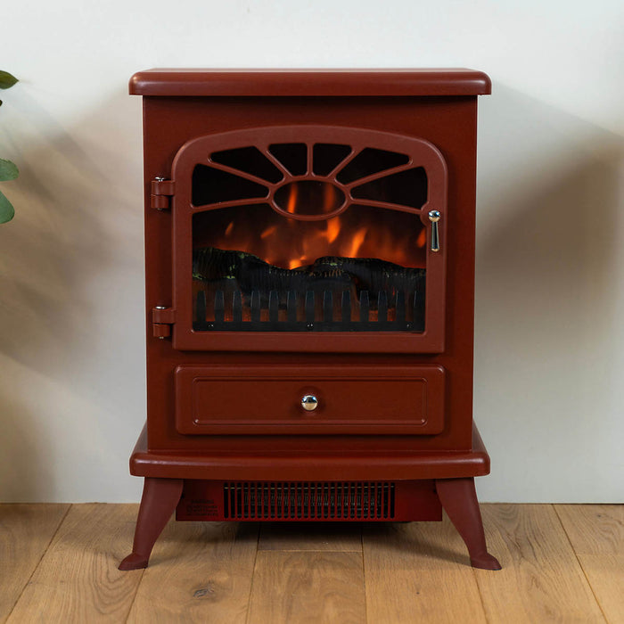 Focal Point Electric Fireplace Stove Heater Gloss Burgundy Log Effect 1.8kW - Image 2