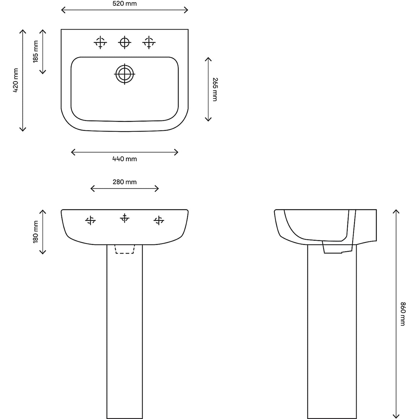 Cooke & Lewis Full Pedestal Basin Fabienne Gloss White 1 Tap Hole 52cm - Image 3