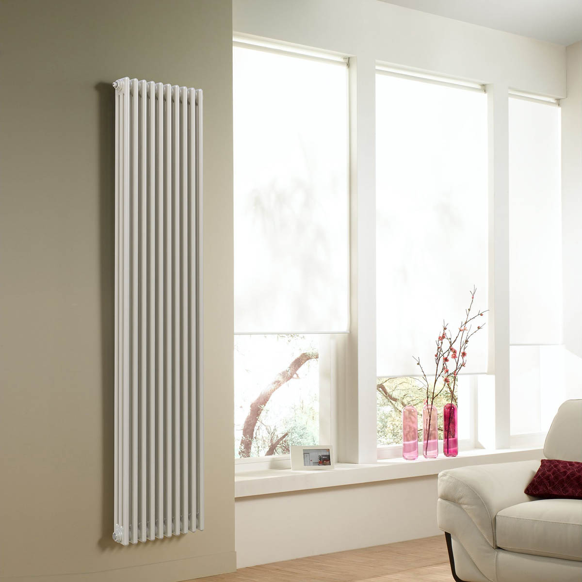 Acova 3 Column Radiator Steel White Vertical Modern (W)398mm x (H)2000mm - Image 1