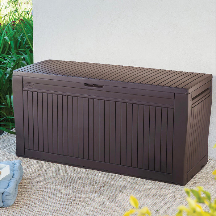 Keter Garden Storage Box Wood Effect Plastic Cushion Outdoor Storage Box 270L - Image 6