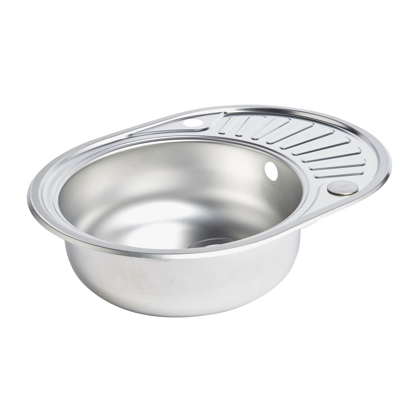 Kitchen Sink Round Stainless Steel 1 Bowl Drainer Satin Inox 450 x 570mm - Image 2