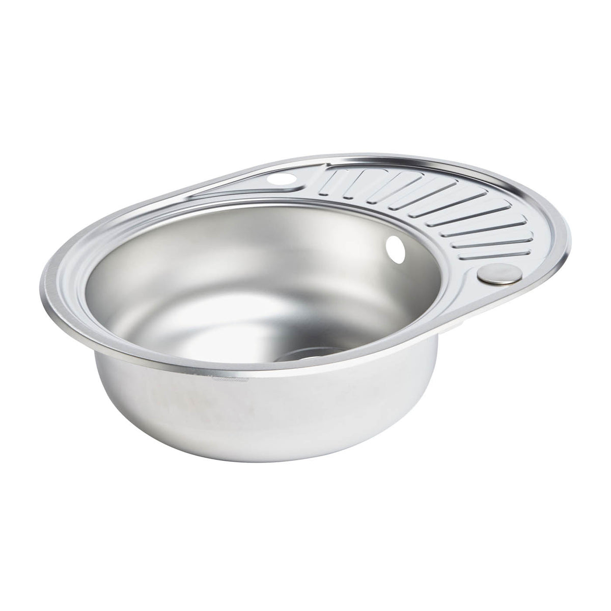 Kitchen Sink Round Stainless Steel 1 Bowl Drainer Satin Inox 450 x 570mm - Image 2