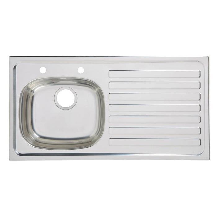 Kitchen Sink 1 Bowl Polished Stainless Steel Right Hand Drainer Rectangular - Image 1