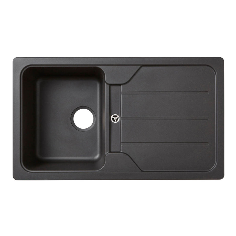 Cooke & Lewis Arber Black Composite quartz 1 Bowl Sink & drainer 500mm x 860mm - Image 1