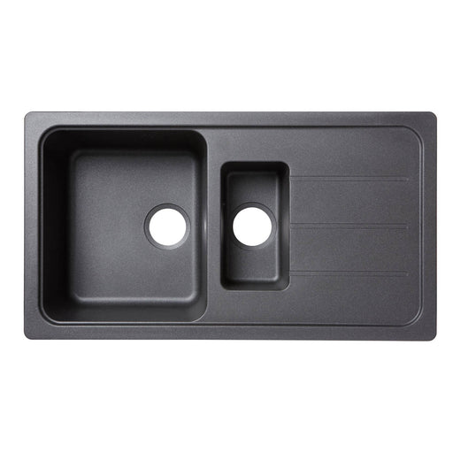 Kitchen Sink 1.5 Bowl Black Composite Quartz Reversible Drainer 500x900mm - Image 1