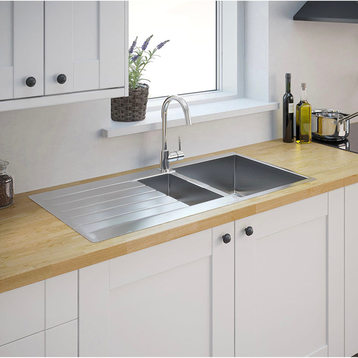 Kitchen Sink Grey Composite Quartz 1.5 Bowl Reversible Drainer Rectangular - Image 3