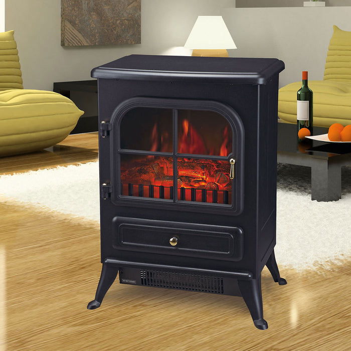 Electric Fireplace Stove Cast Iron Log Effect Freestanding 2 Heat Settings 1850W - Image 2