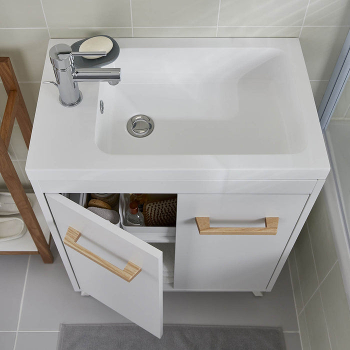 Bathroom Sink  Counter Top Basin White Rectangular Single Tap Modern (W)60.4cm - Image 3