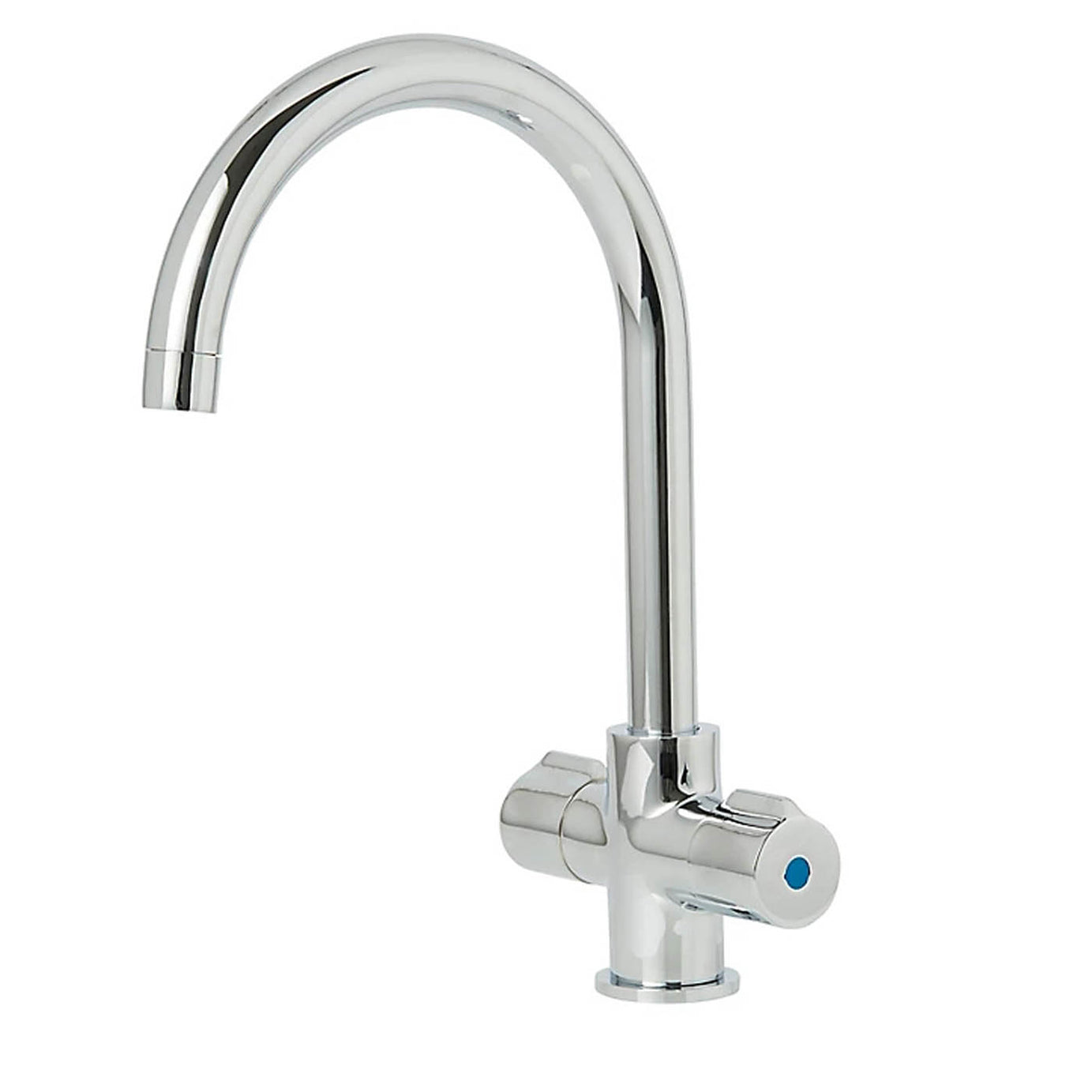 Kitchen Tap Mixer Twin Lever Chrome ¼ Turn Brass Steel Modern Swan Neck Faucet - Image 1