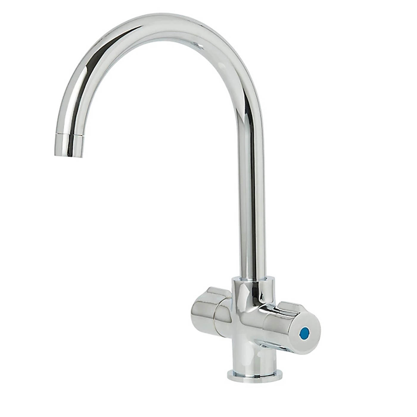 Kitchen Tap Mixer Twin Lever Chrome ¼ Turn Brass Steel Modern Swan Neck Faucet - Image 1