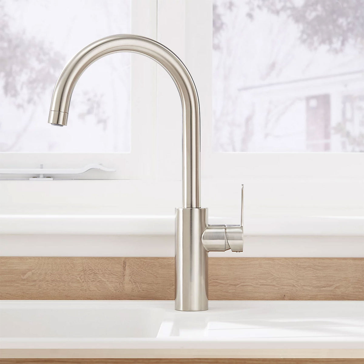 Kitchen Sink Tap Mixer Nickel Effect Single Lever Swivel Spout Modern Faucet - Image 7