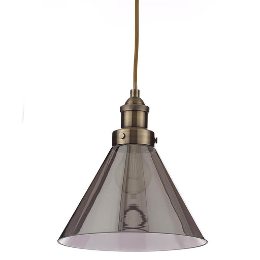 Pendant LED Ceiling Light Brushed Glass Metal Retro Antique Brass Effect - Image 1