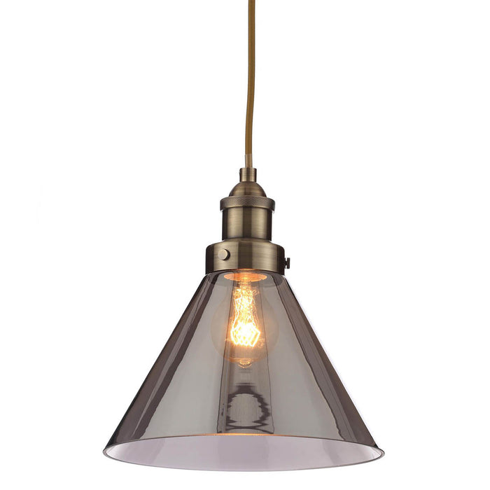 Pendant LED Ceiling Light Brushed Glass Metal Retro Antique Brass Effect - Image 3