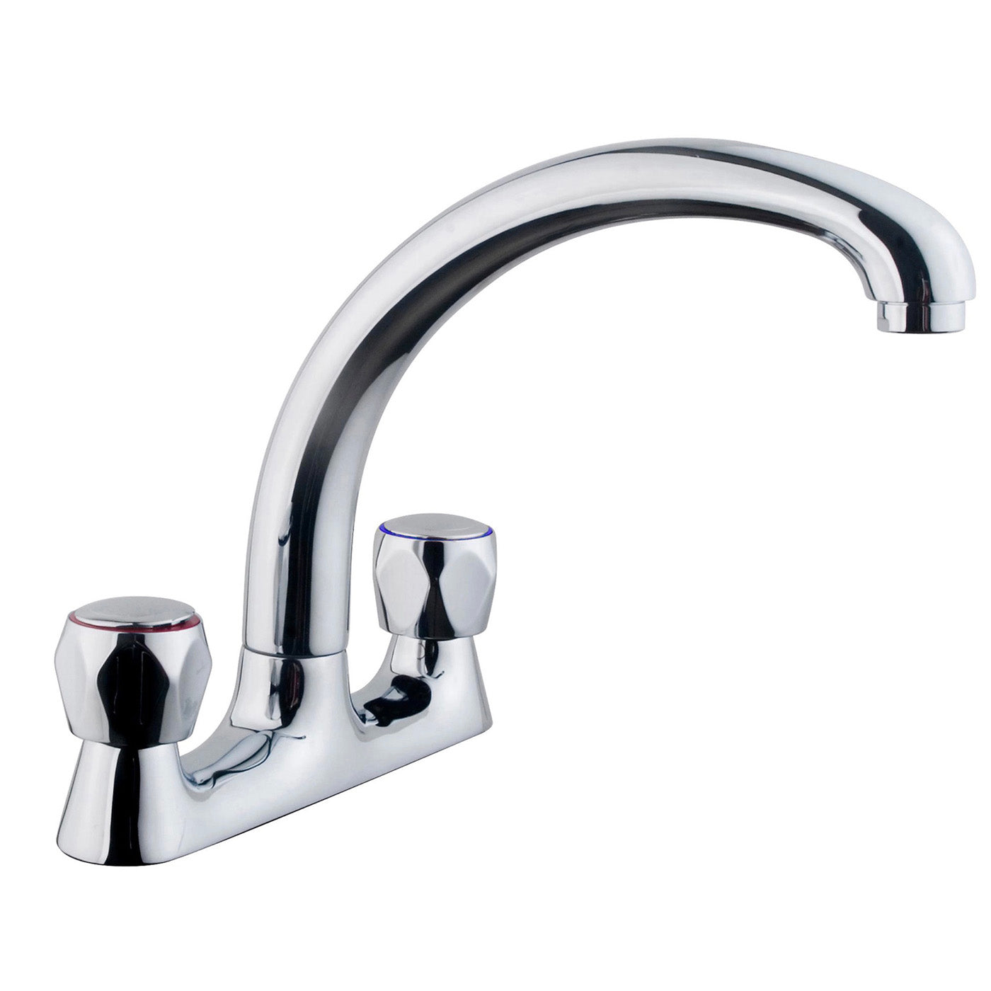 Kitchen Mixer Tap Deck Mounted Double Lever Chrome Finish Modern Faucet - Image 1