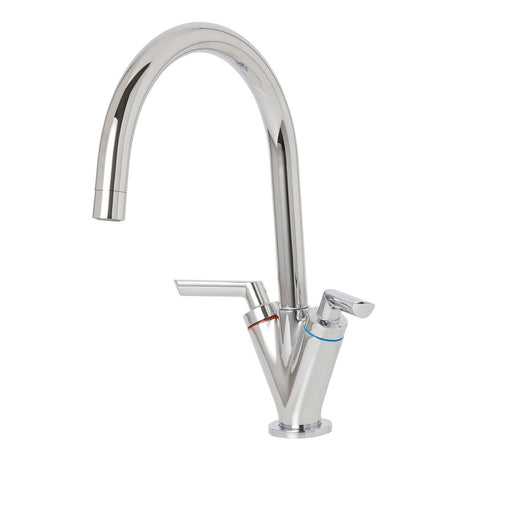 Kitchen Tap Mono Mixer Dual Lever Separate Hot Cold Swivel Spout Chrome Modern - Image 1