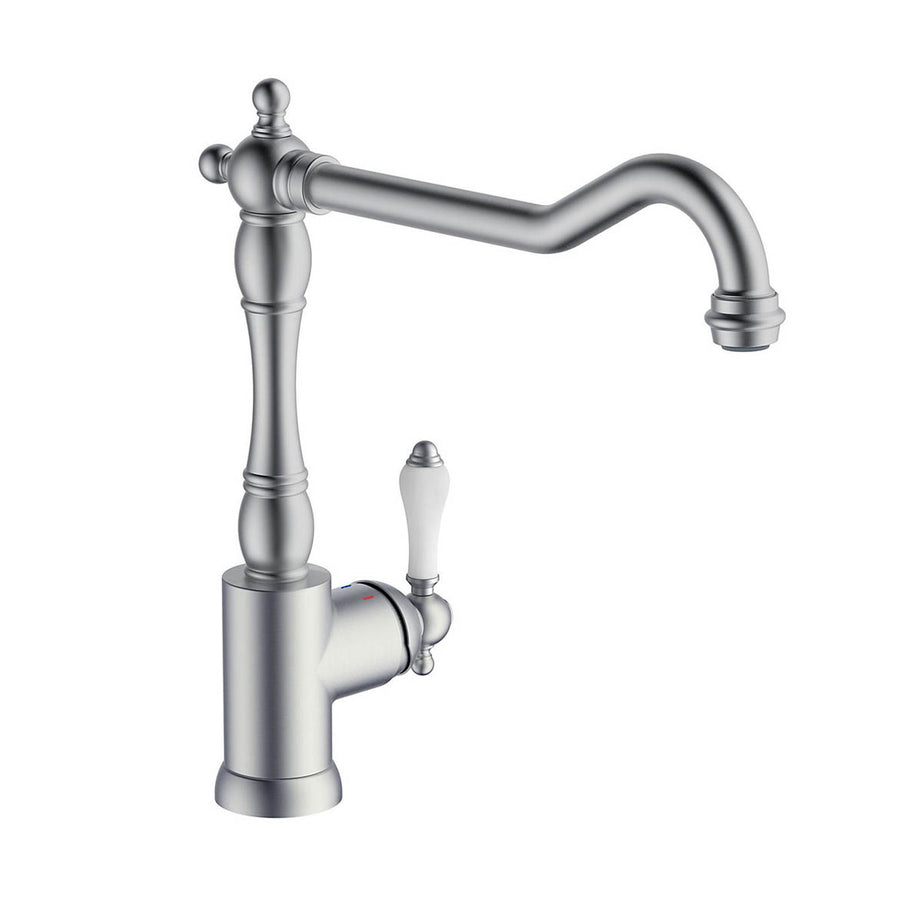 Kitchen Mixer Tap Faucet Side Lever Nickel Effect Swivel Spout Antique - Image 1