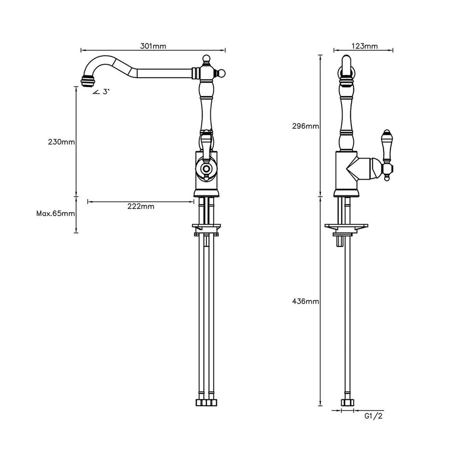 Kitchen Mixer Tap Faucet Side Lever Nickel Effect Swivel Spout Antique - Image 7