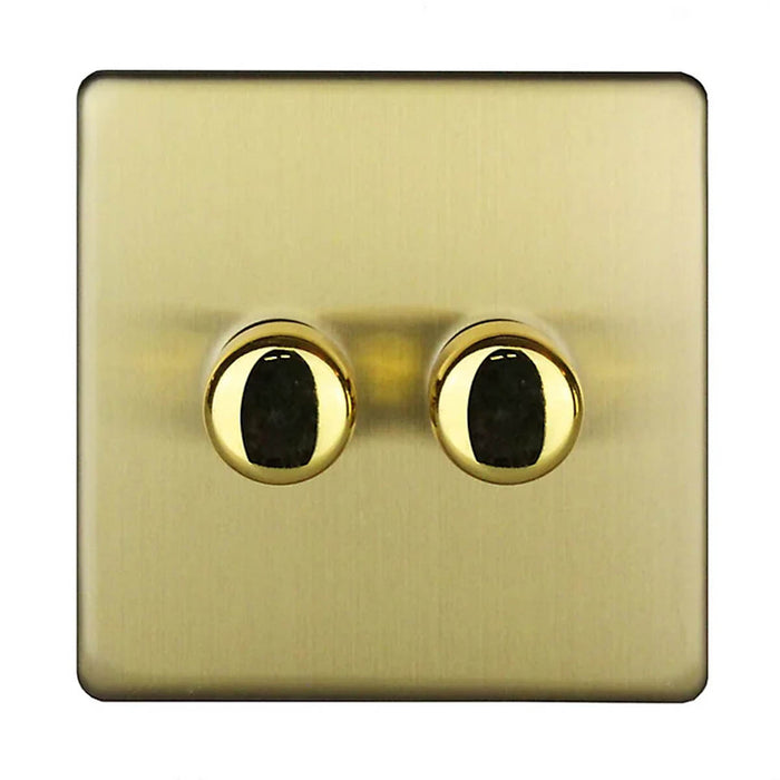 Dimmer Light Switch Brass Effect Single 2 Way 2 Gang Screwless Programmable Flat - Image 1