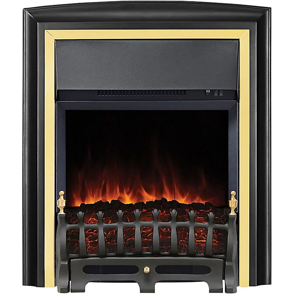 Electric Fireplace Inset 2kW Heater LED Flame Effect Brass Black Remote Control - Image 3