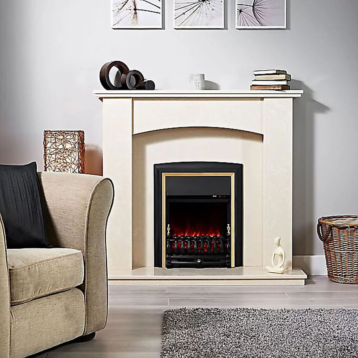 Electric Fireplace Inset 2kW Heater LED Flame Effect Brass Black Remote Control - Image 4