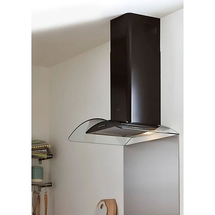 Cooke&Lewis Cooker Hood Kitchen Chimney Black Curved Glass Stainless Steel 60cm - Image 2