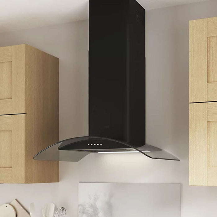 Cooke&Lewis Cooker Hood Kitchen Chimney Black Curved Glass Stainless Steel 60cm - Image 3