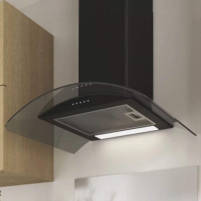 Cooke&Lewis Cooker Hood Kitchen Chimney Black Curved Glass Stainless Steel 60cm - Image 9