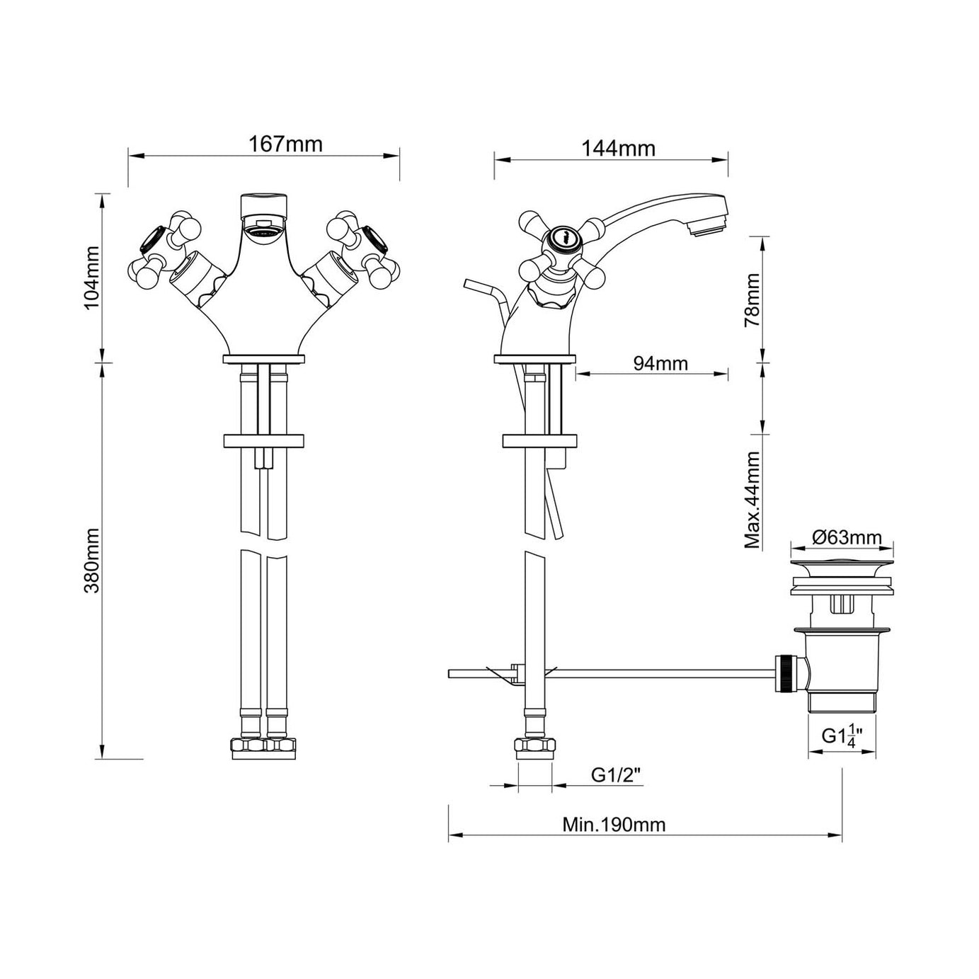 GoodHome basin Mono mixer Tap Chrome Finish 1/4 Turn  With Waste - Image 2