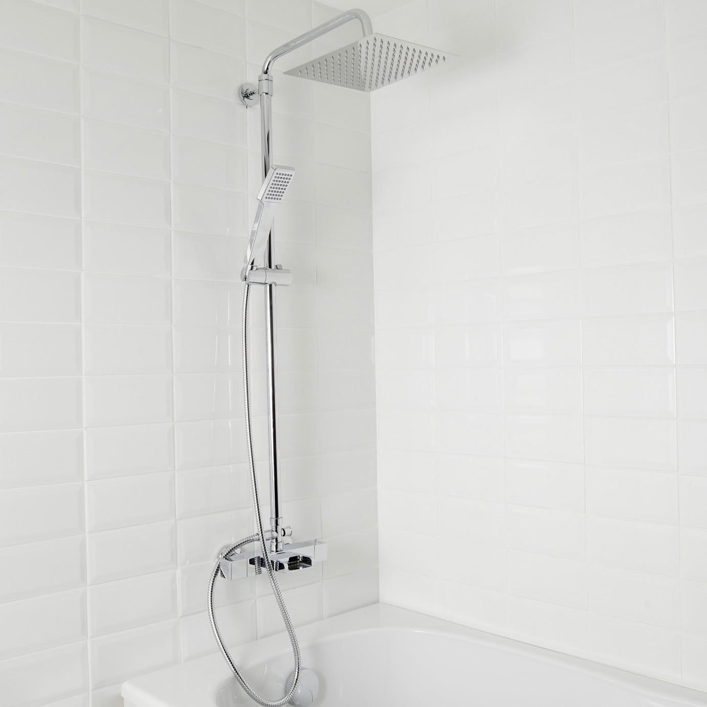 Thermostatic Mixer Shower Single Spray Pattern Twin Square Heads Bathroom - Image 2