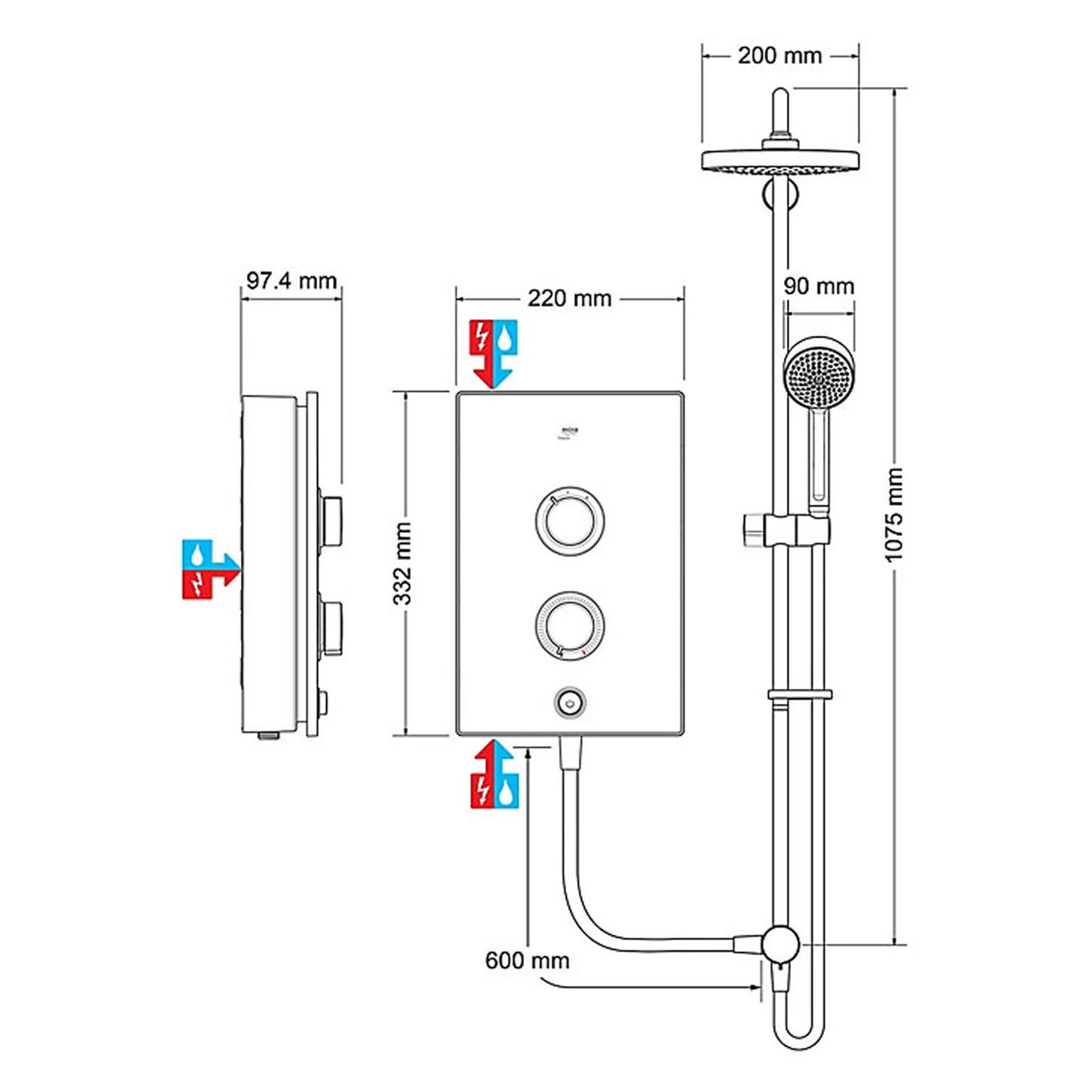 Mira Electric Shower White Single Spray Pattern Bathroom Round Twin Head 10.8kW - Image 4