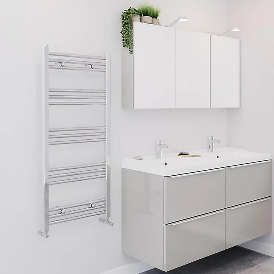 Towel Rail Warmer Wall Mounted Chrome Flat Steel Fittings (W) 500mm (H) 1100mm - Image 2