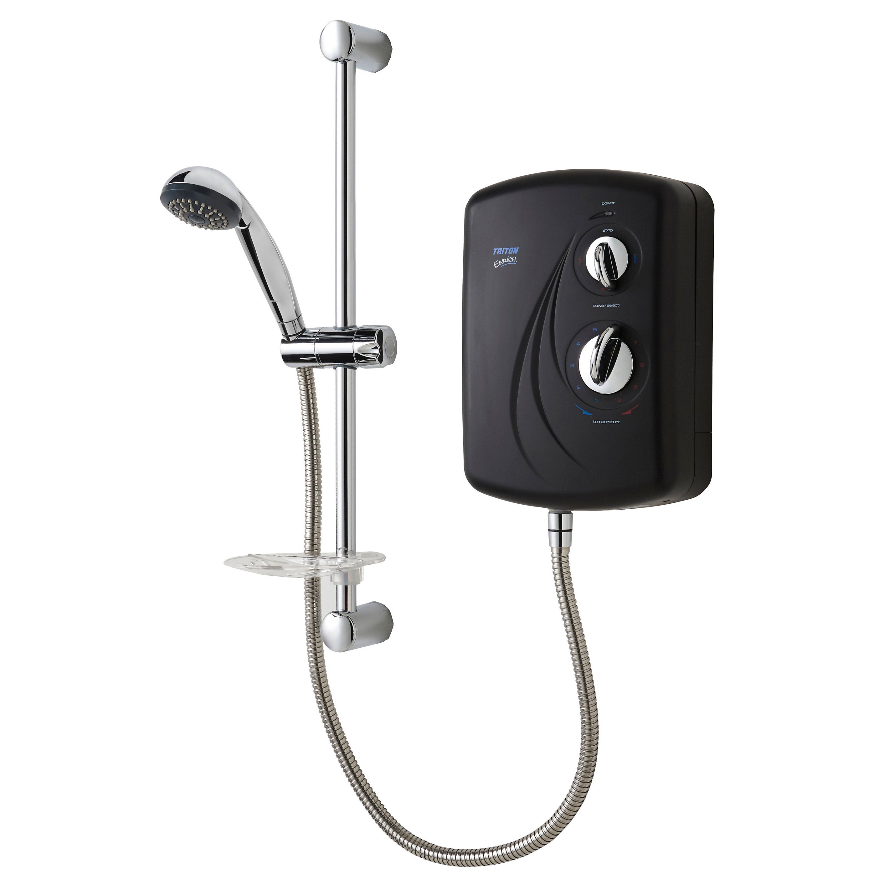 Triton Electric Shower 9.5kW Black Single Spray Pattern Round Head Bathroom - Image 1