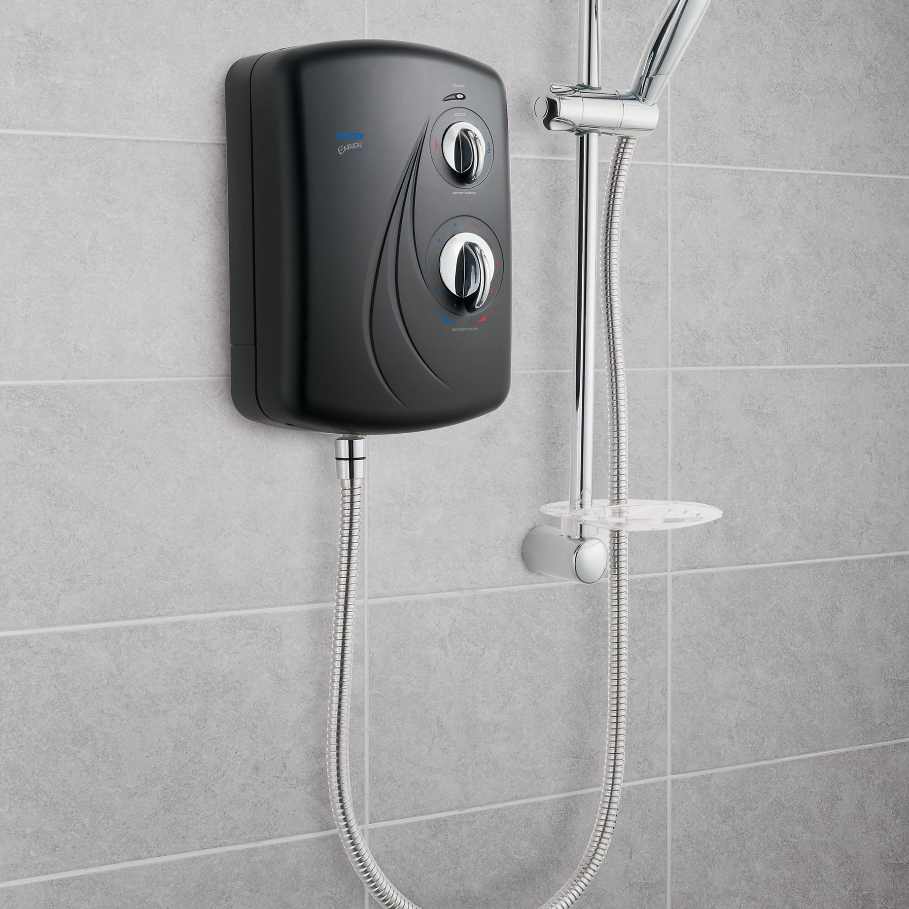 Triton Electric Shower 9.5kW Black Single Spray Pattern Round Head Bathroom - Image 2