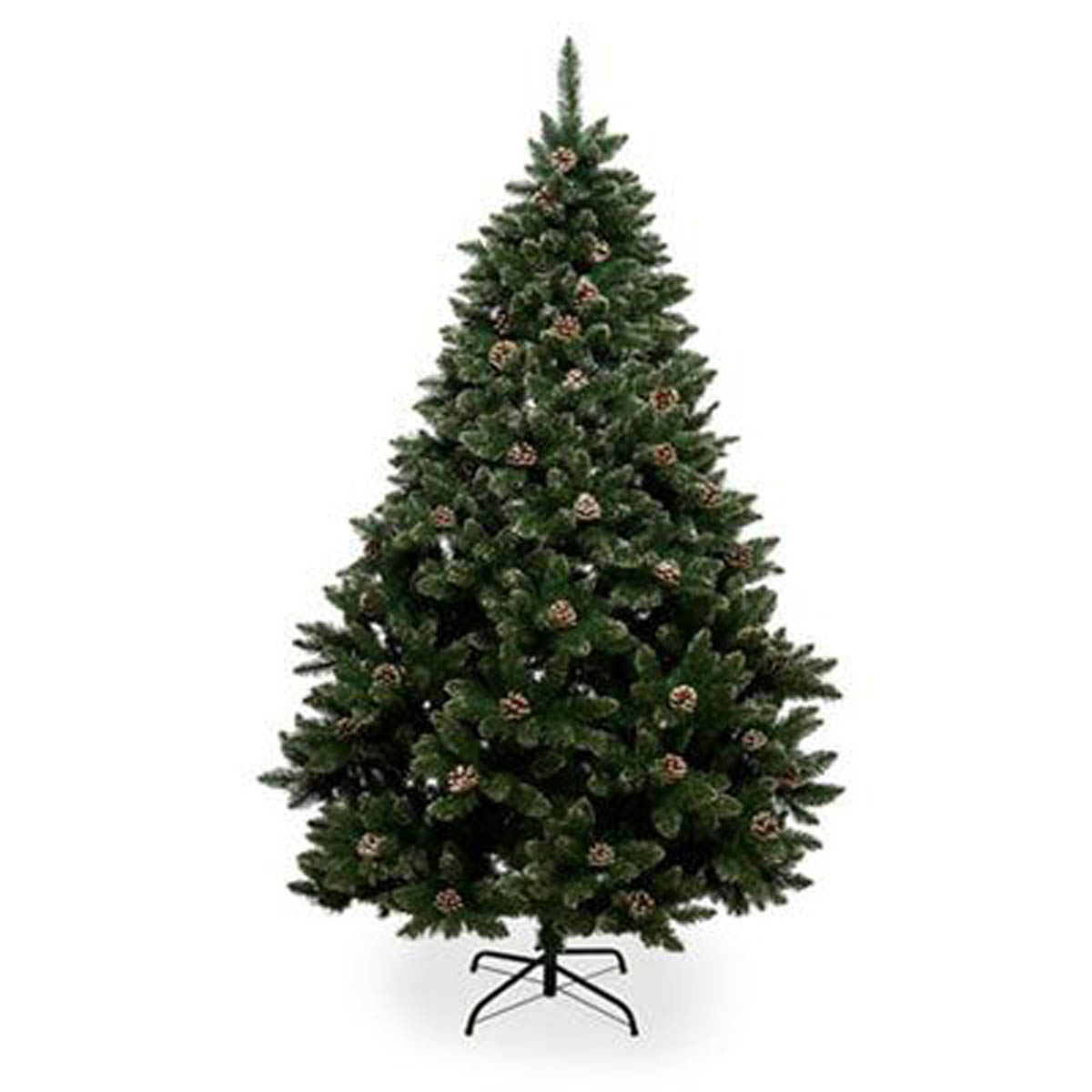 Christmas Tree 7ft Pine Green Flocked Effect Hinged Artificial Pine Cones Indoor - Image 1