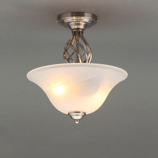 Ceiling Light 2 Lamp Brushed Opaque Glass Metal Nickel Effect Contemporary - Image 1