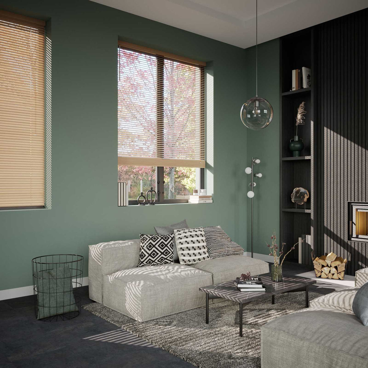 Venetian Blind Natural Oak Effect Wood Adjustable Modern (W)160cm (L)180cm - Image 3