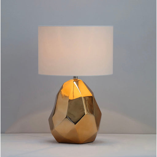 Table Lamp Polished Gold Effect Ceramic Drum Shade Bedside Bedroom Livingroom - Image 1