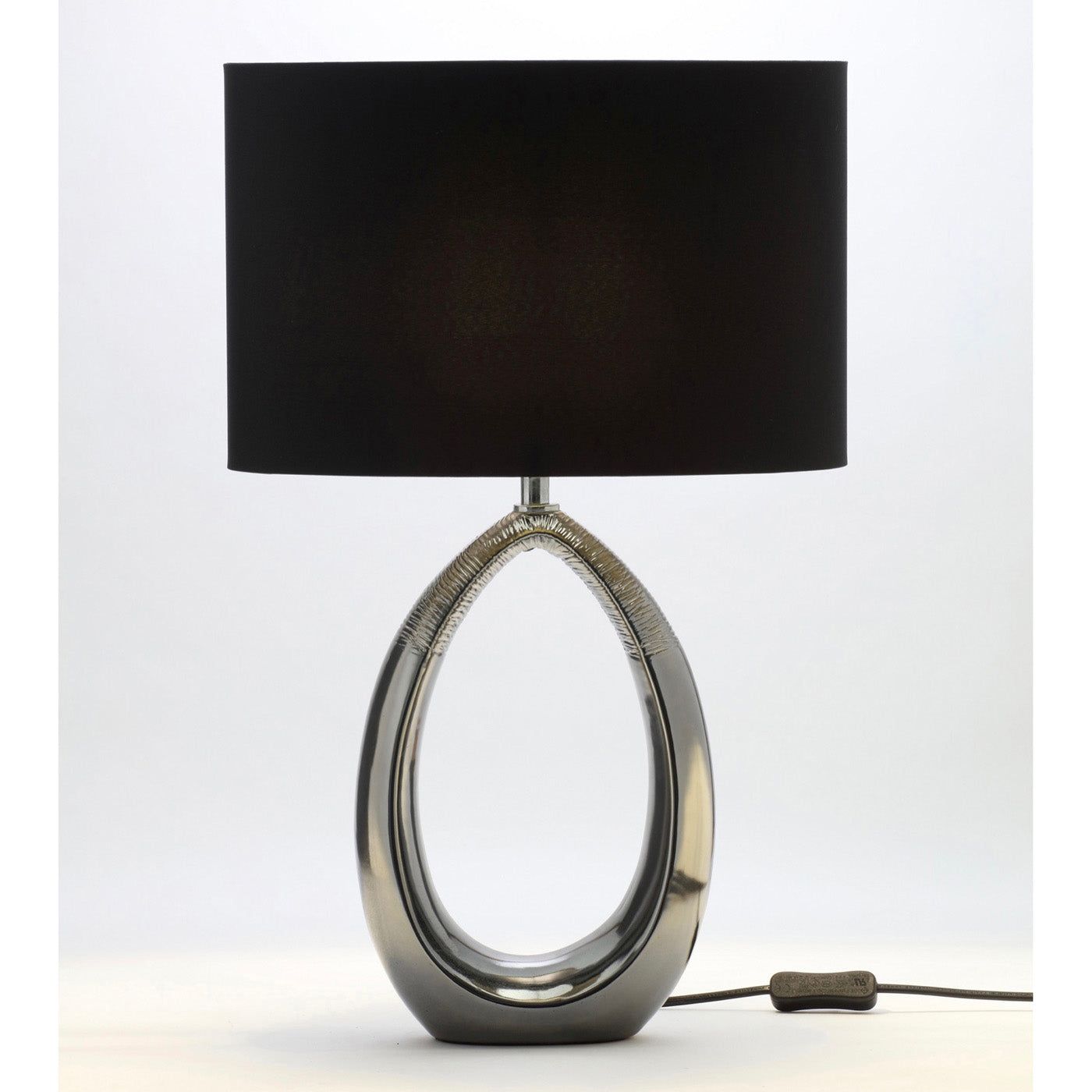 Table Lamp Oval Black Drum Shade Eirene Modern Ceramic Bedside Living Room - Image 1