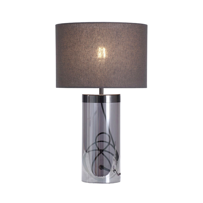 Table Light Glass Ombre Grey Smoke Nickel Effect Cylinder Bedroom Lamp - Image 3
