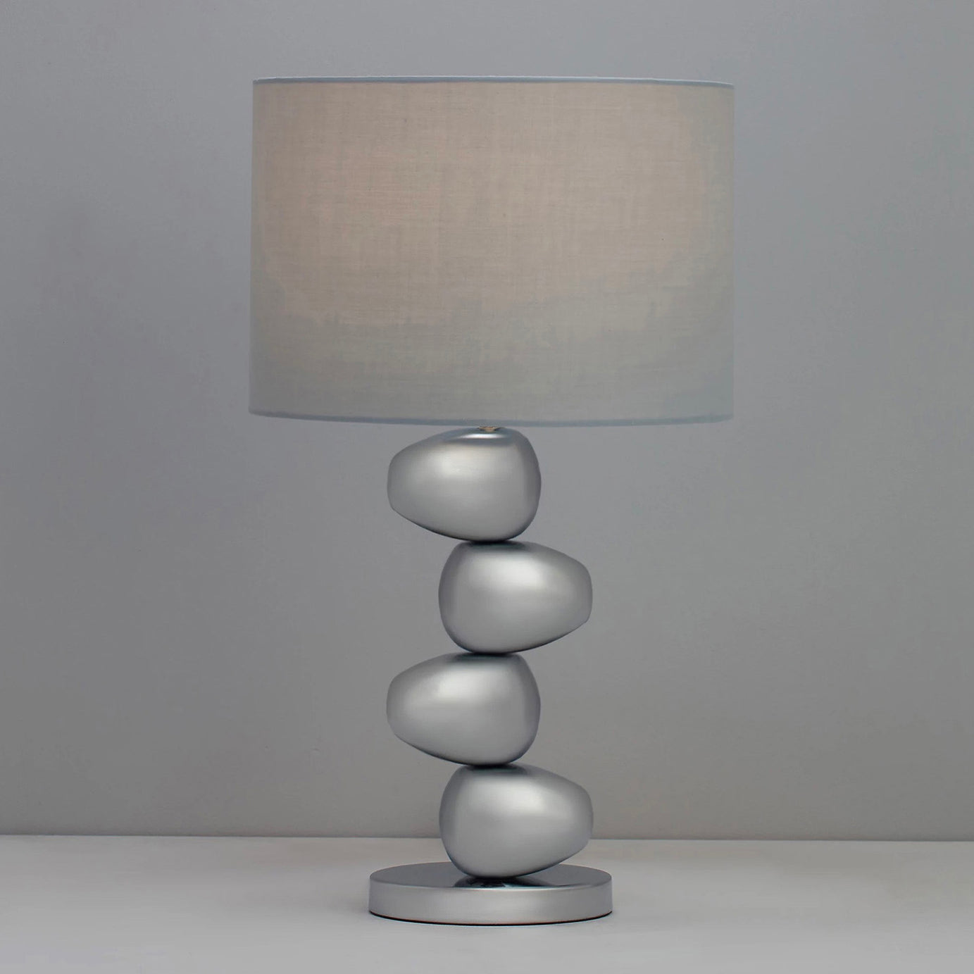 Inlight Table Lamp Himalia Pebble Polished Chrome Effect Bedroom Modern Drum - Image 1