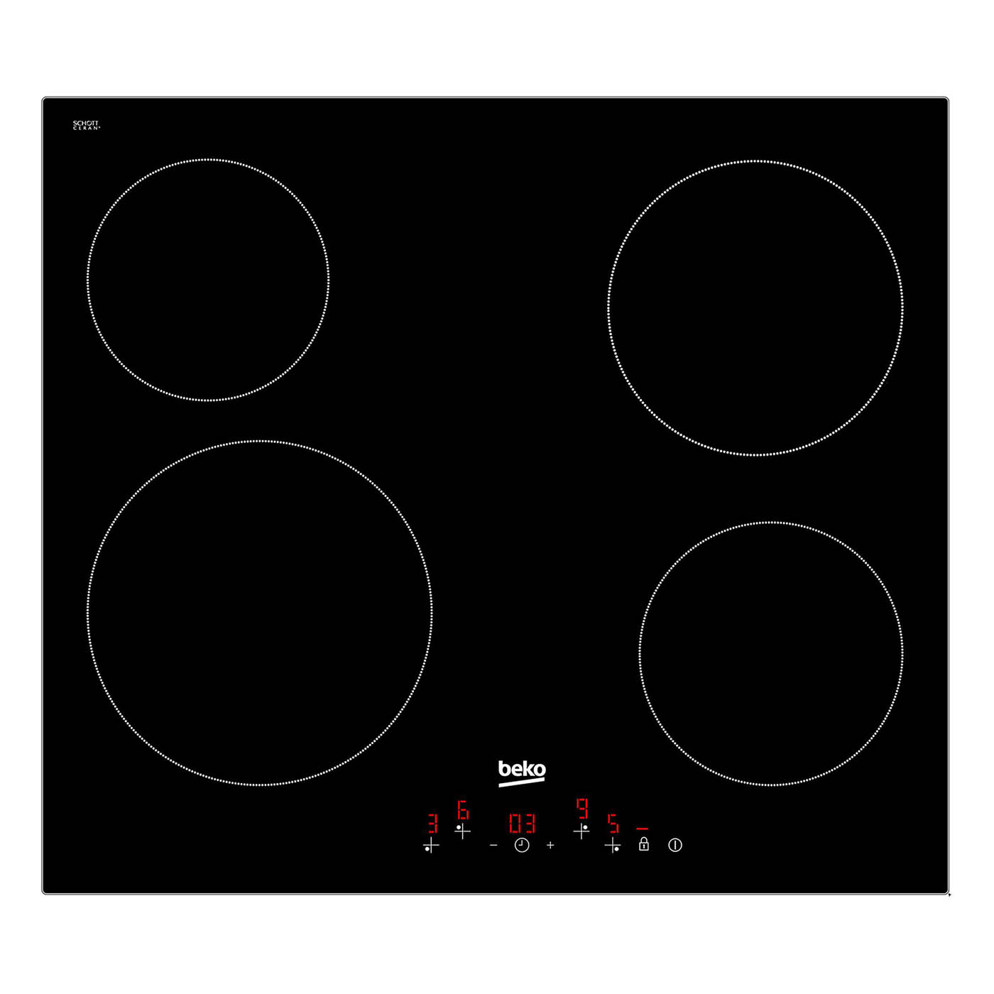 Beko Hob Electric Vitroceramic HQC64401 Built-In 4 Zone Black Touch Control - Image 1