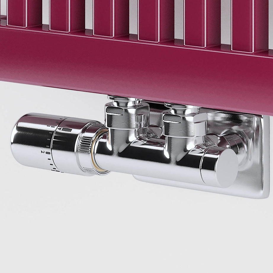 Thermostatic Radiator H Valve Angled Left Sided Brass Chrome Effect 50mm - Image 1